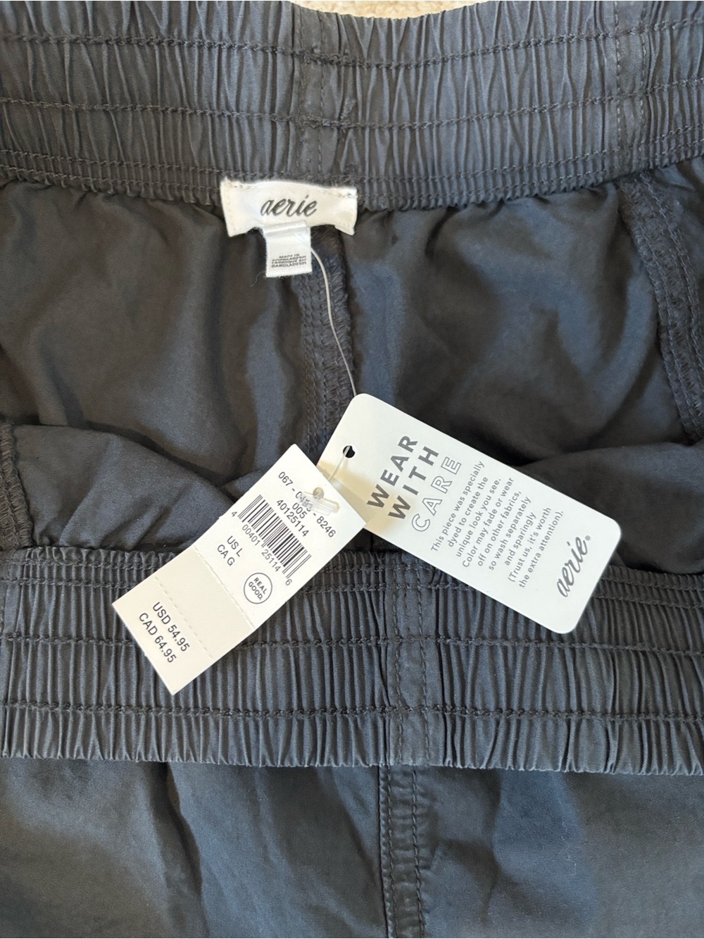 NWT Aerie Charcoal Gray Wide Leg Cargo Pants Drawstring Cinch Hem Size Large - Picture 5 of 6